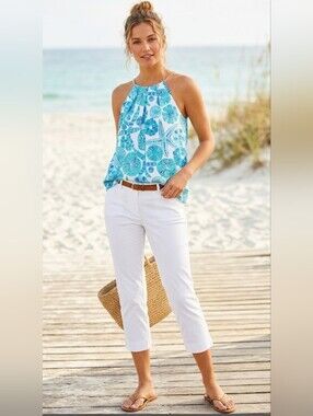 Lilly Pulitzer Target Sea Urchin Gold Braided Rope Halter Chiffon Tank Top XS
